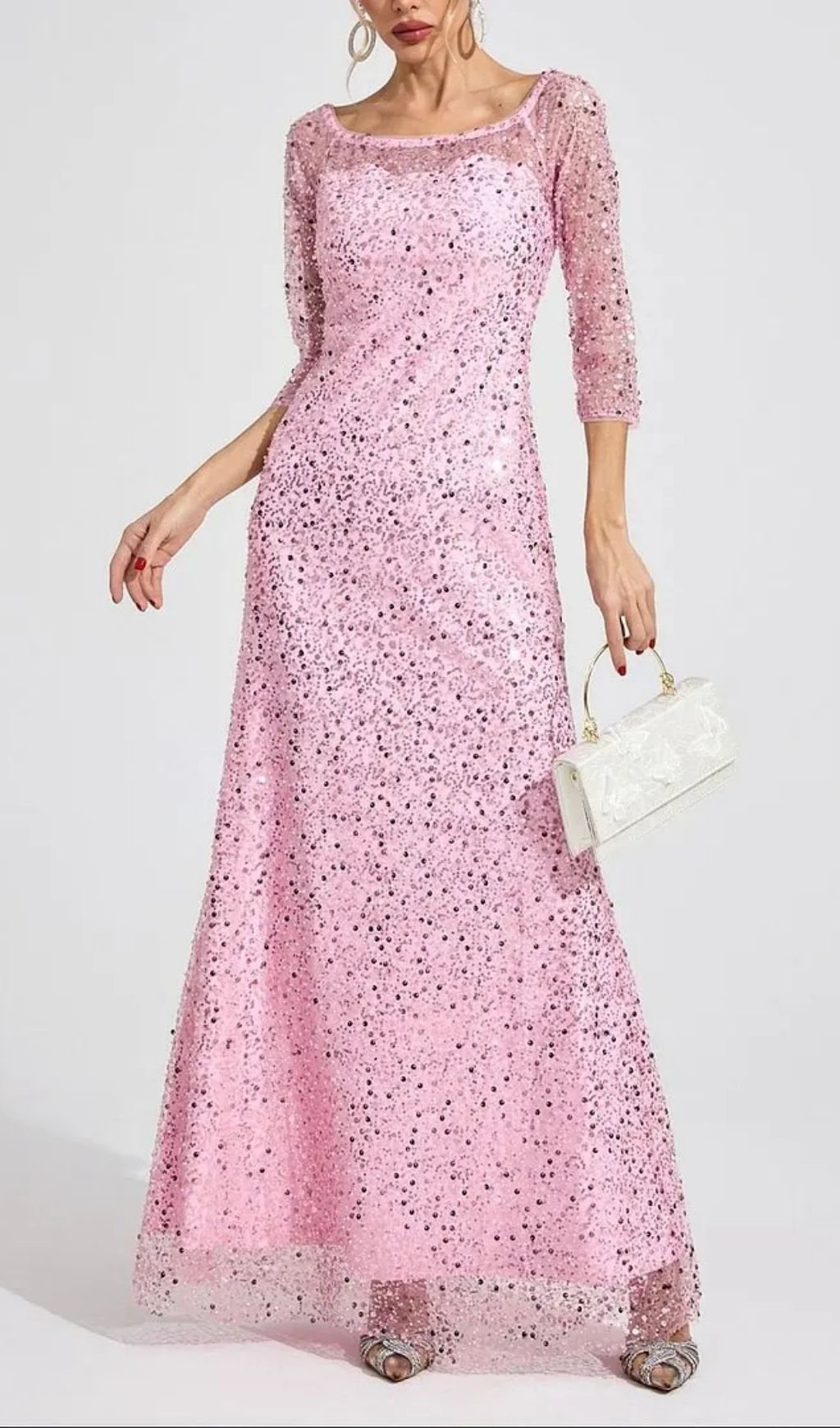 Sarah Pink Diamond Embellished Tulle Maxi Dress