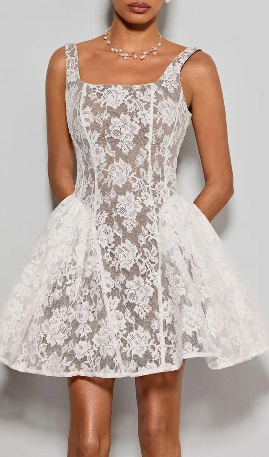 Fashionslee Women Brendorel Sleeveless Lace Floral Mini Dress