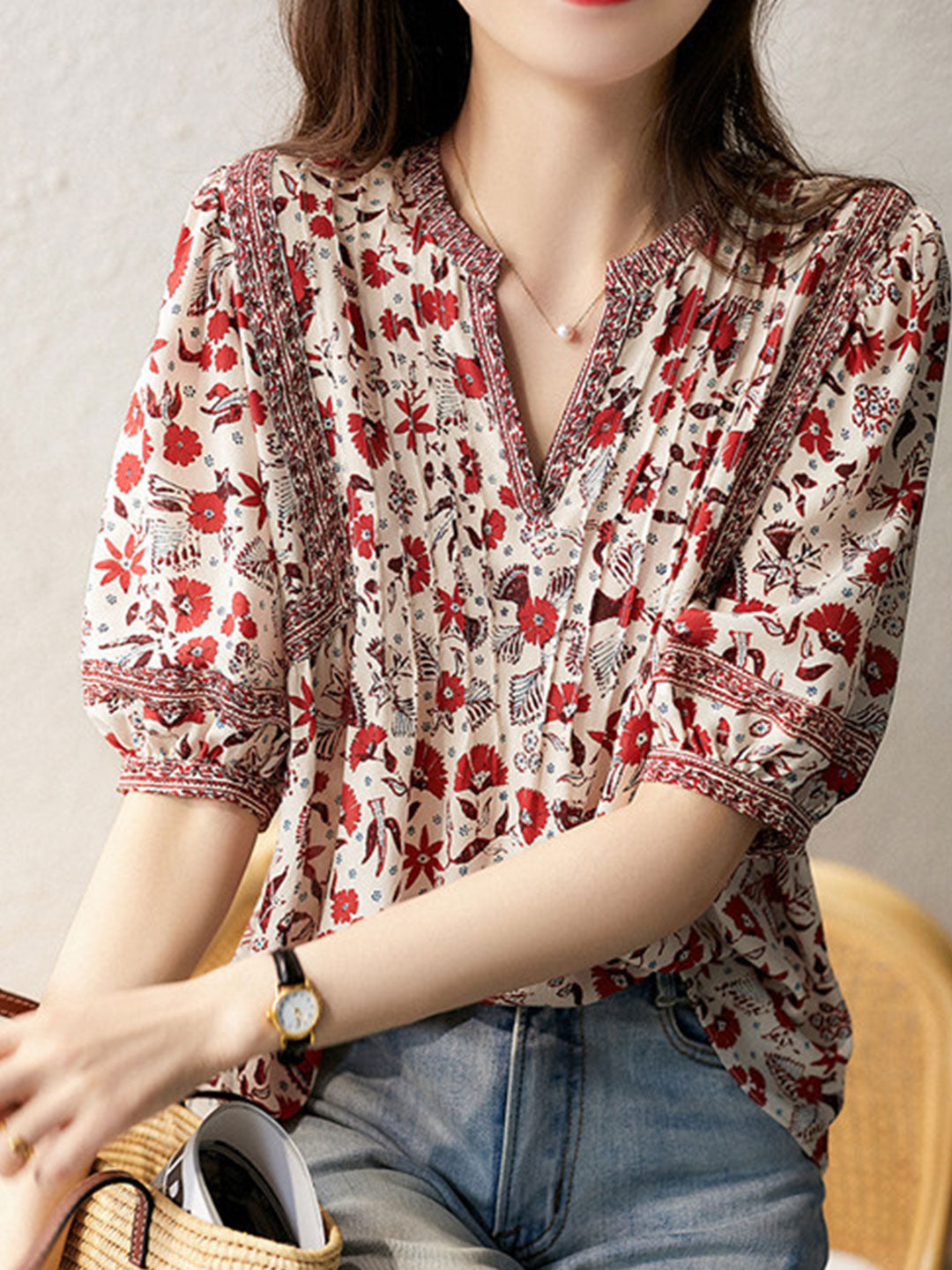 Lesley Classic Puff Sleeve Printed Top