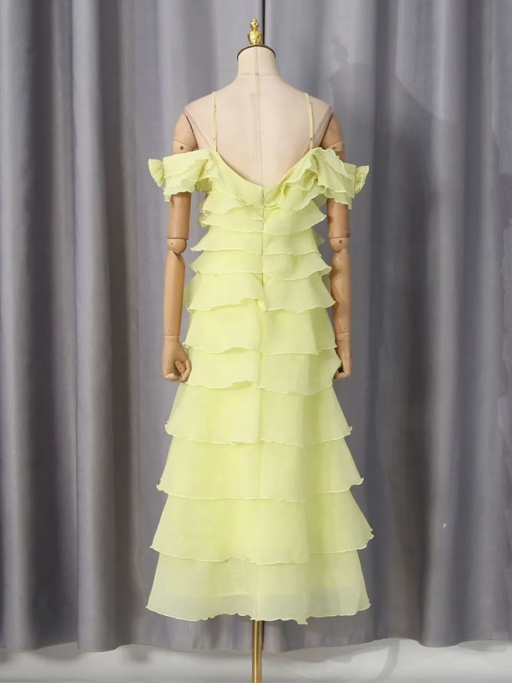 Malu Yellow Strappy Layered Midi Dress