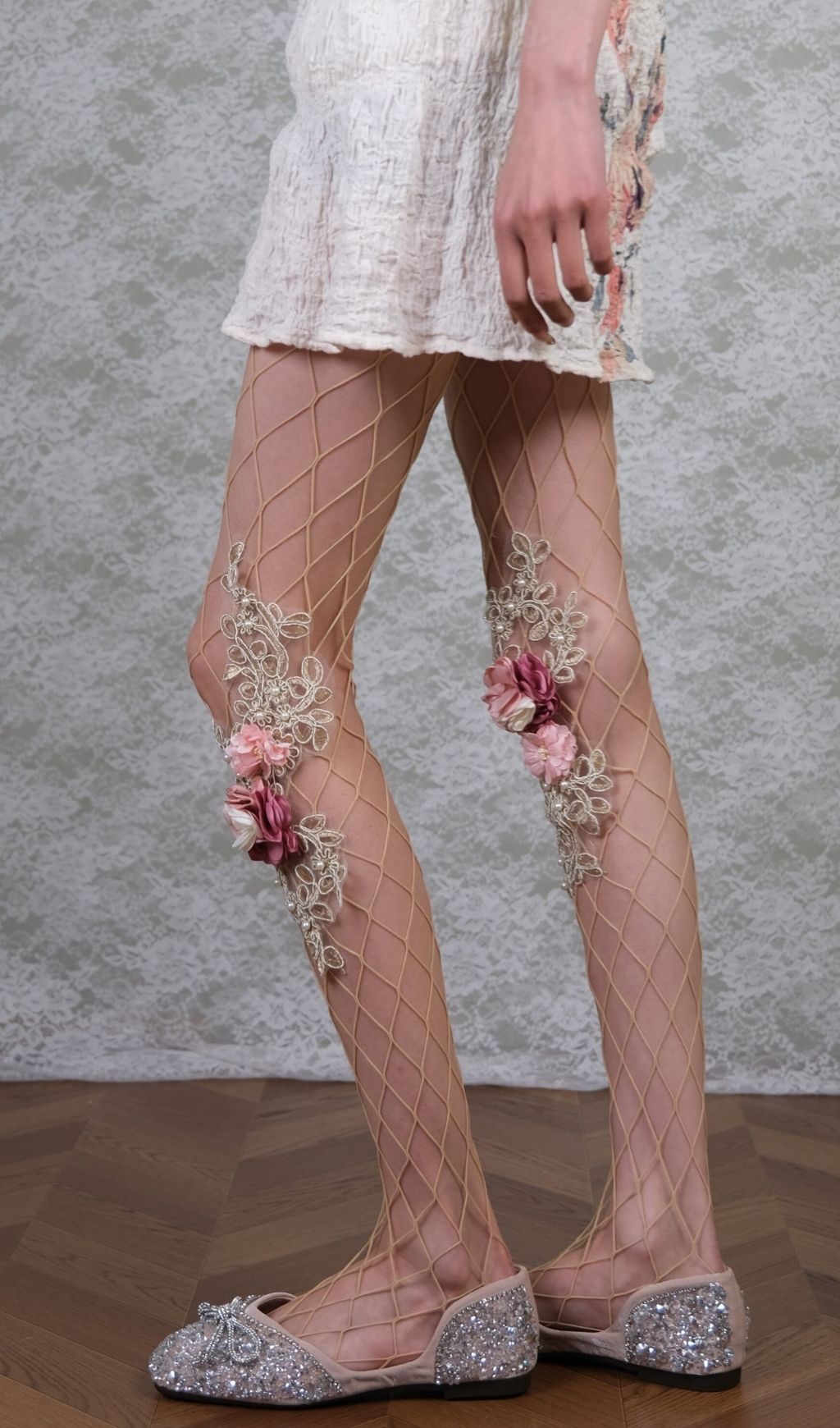 d55127cda4ca93d08840fff25c684dee Floral Embroidered Tights With 3D Flowers & Pearls