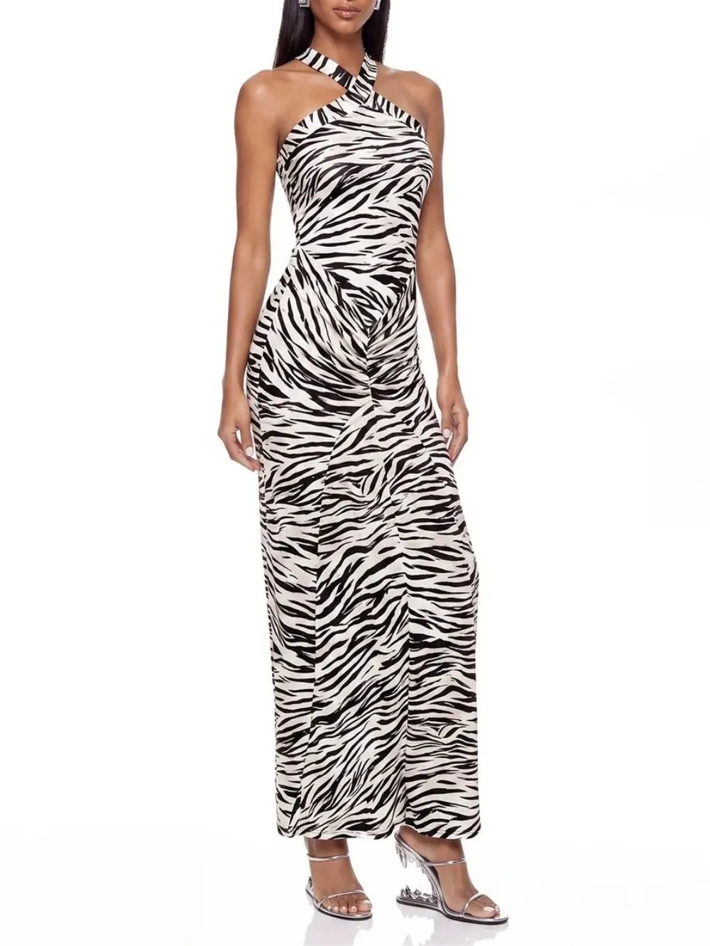 Coral Halterneck Zebra Maxi Dress - OWNCI Coral Halterneck Zebra Maxi Dress - OWNCI