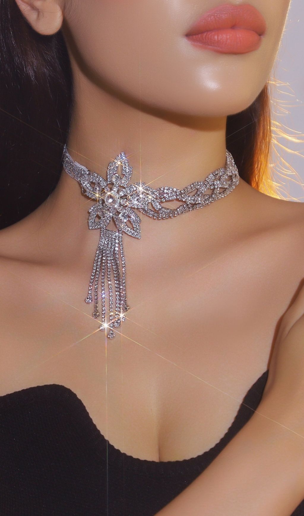 Kelley Flower Diamante Tassel Necklace - OWNCI