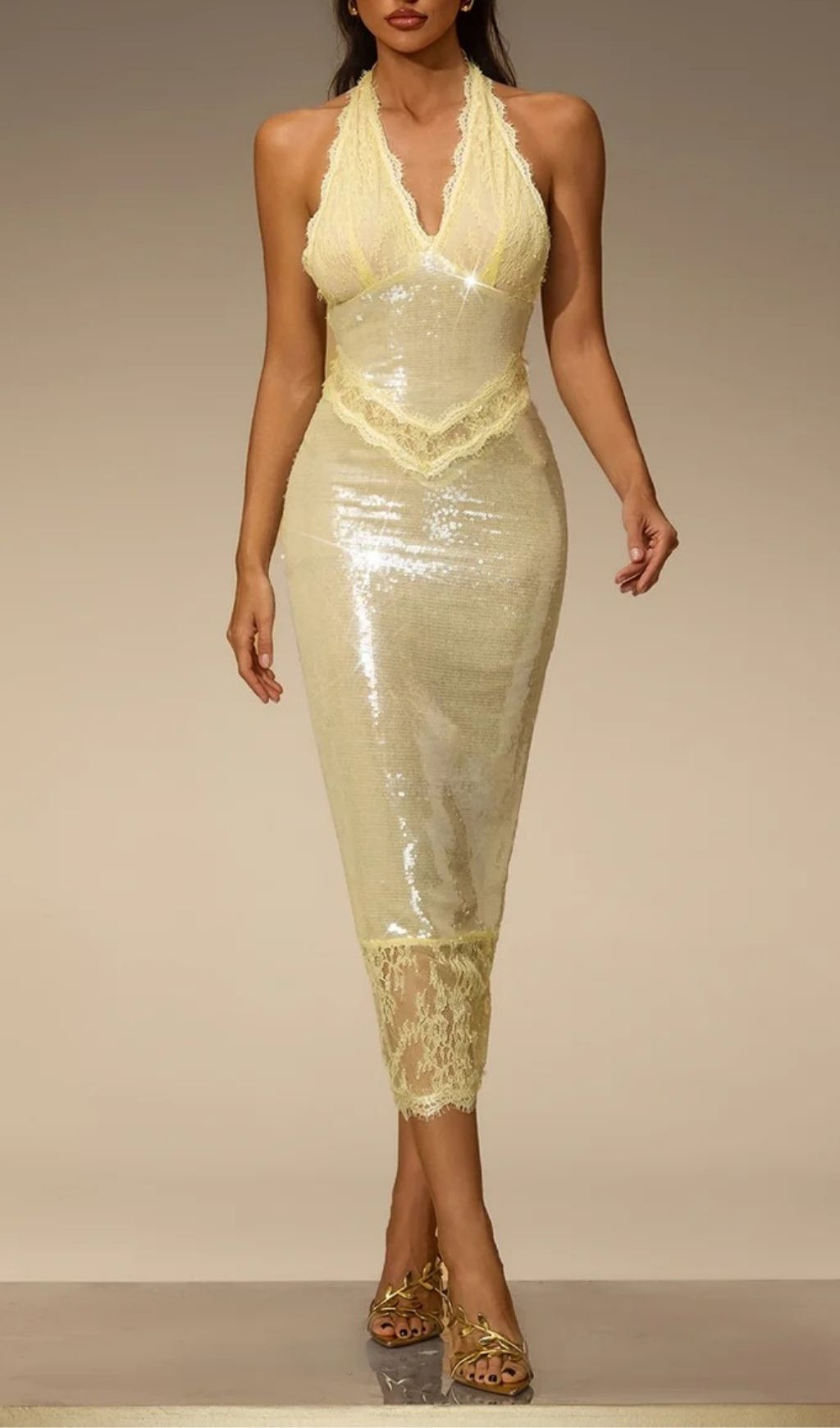 d5a6dc7aae3cfa7d1c539446c90f3aa7.jpg Fashionslee Women Virellon Halterneck Lace Sequin Midi Dress