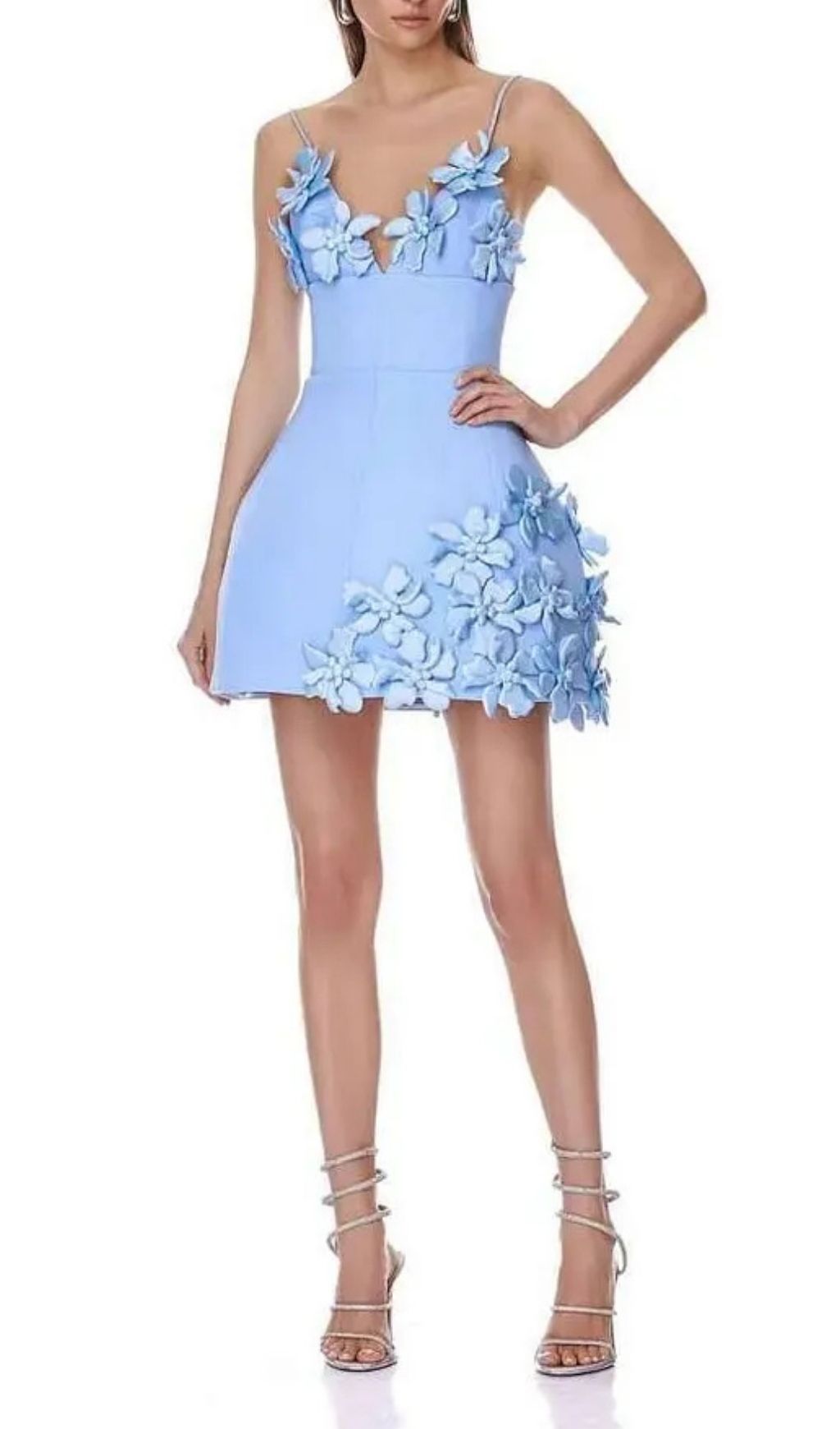d5f40d7e5538c6b1b516873b2c1e4f53 Lyuba 3d Flower Embellished A-Line Bandage Mini Dress - Blue