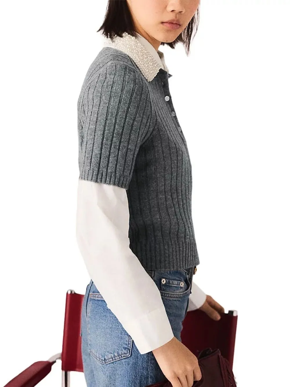 d61bf97fb8f671f40ebe9fac37df967d Beaded Collar Ribbed Sweater