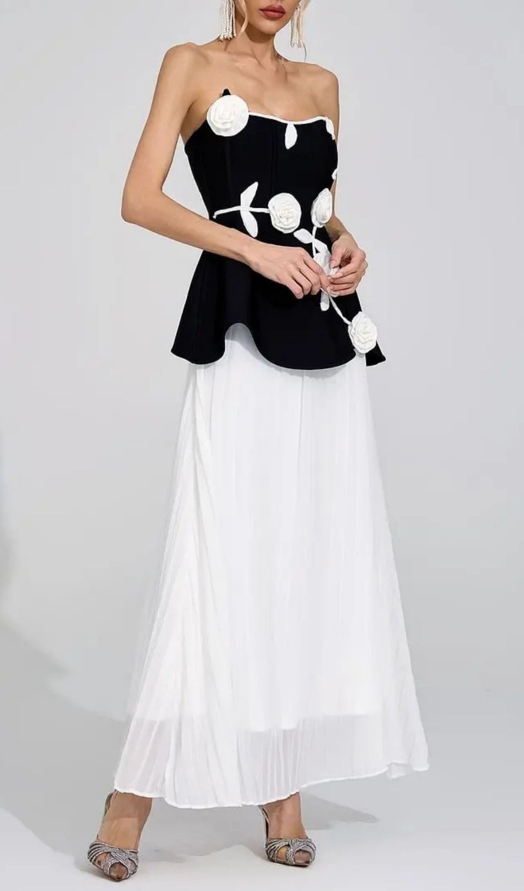 Mignon Black White Floral Strapless Maxi Dress - OWNCI