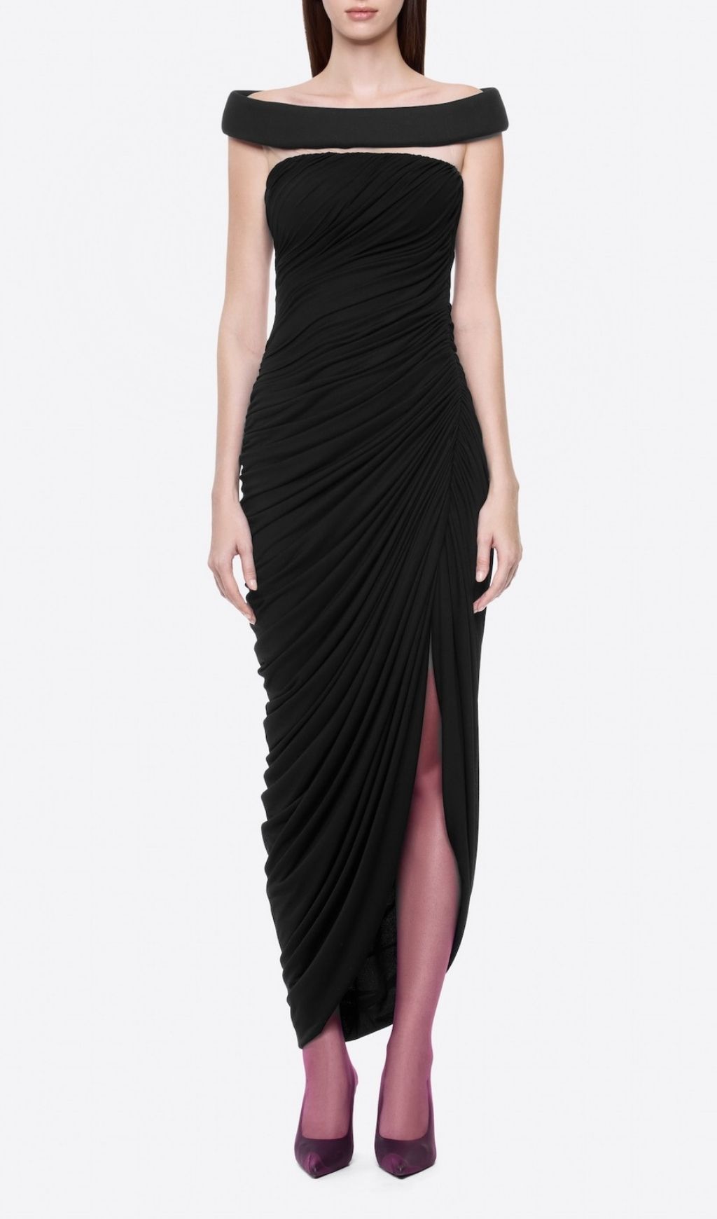 d717c1534c6fc9368eaf8cfc7e01e9e4.jpg Lavin Black One-Shoulder Ruched Maxi Dress - black, textured maxi dress by OWNCI