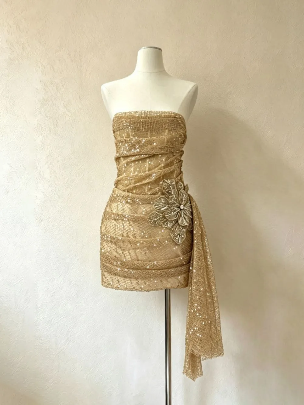 d742fe73ca54413b45846447c077b3c1 Mahmood Strapless Sequin Flower Mini Dress
