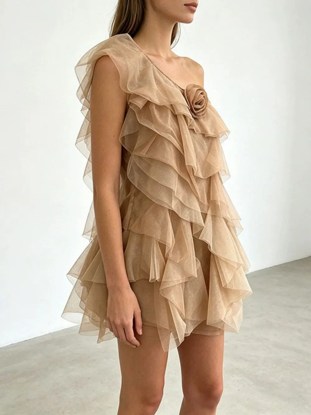 Madisyn One-Shoulder Flower Mini Dress - OWNCI