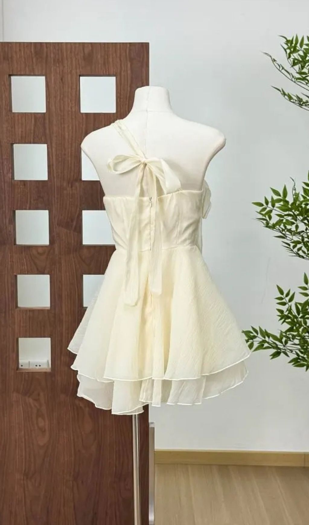 Evelyn One-Shoulder Layered Ruffle Mini Dress - Apricot