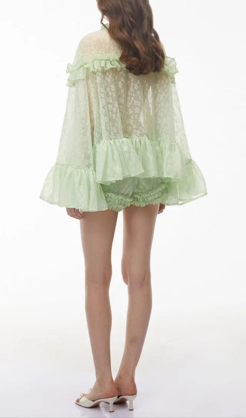 d7cae39d67adb4efcce018e0de73b16f Vanessa Mint Green Floral Lace Ruffled Top & Shorts Set
