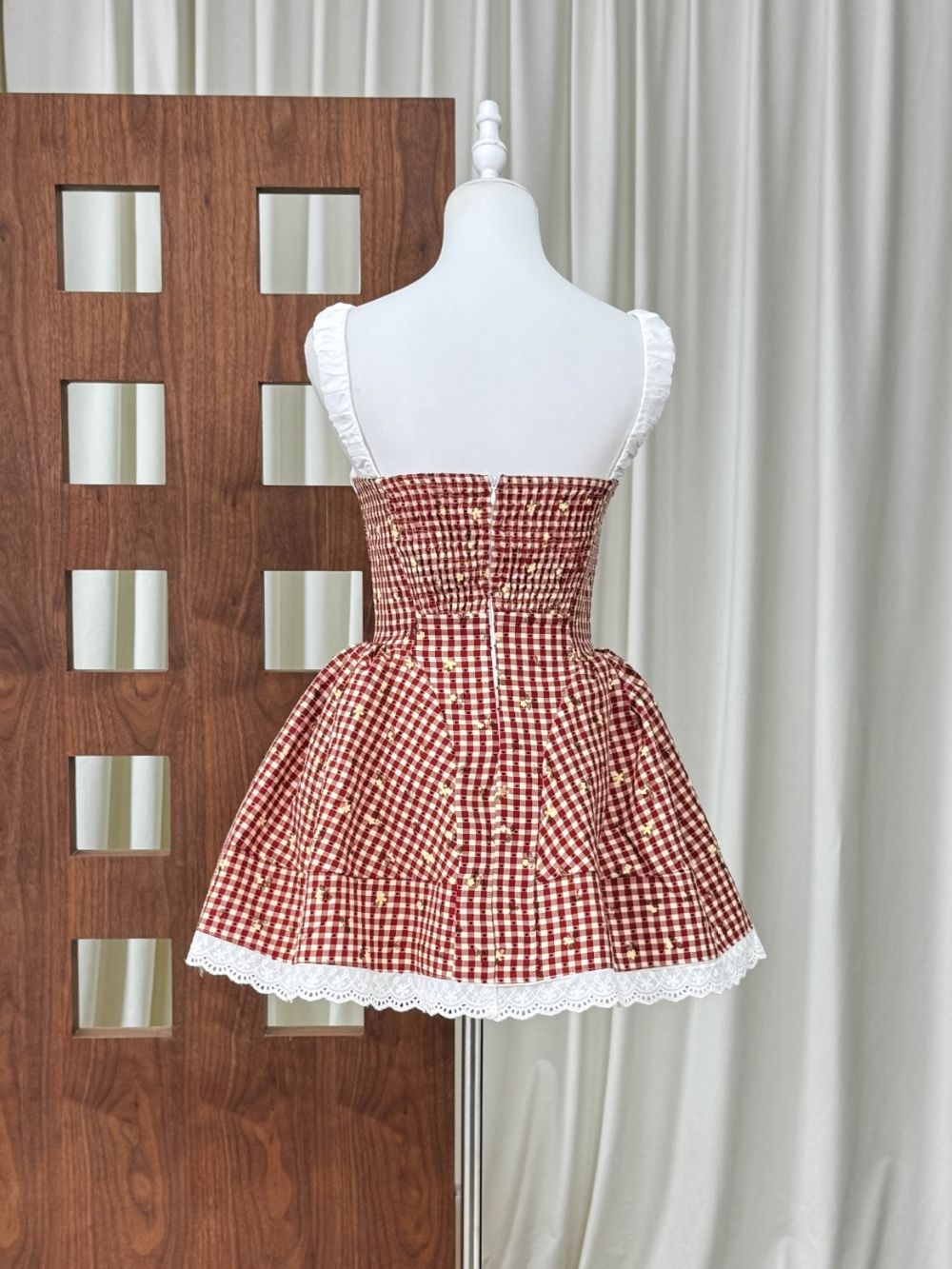 Mahima Checkered Floral Mini Dress - OWNCI Mahima Checkered Floral Mini Dress - OWNCI
