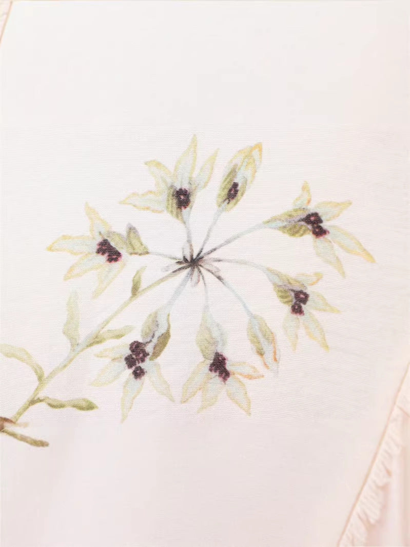 V-Neck Linen Blend Floral Shirt