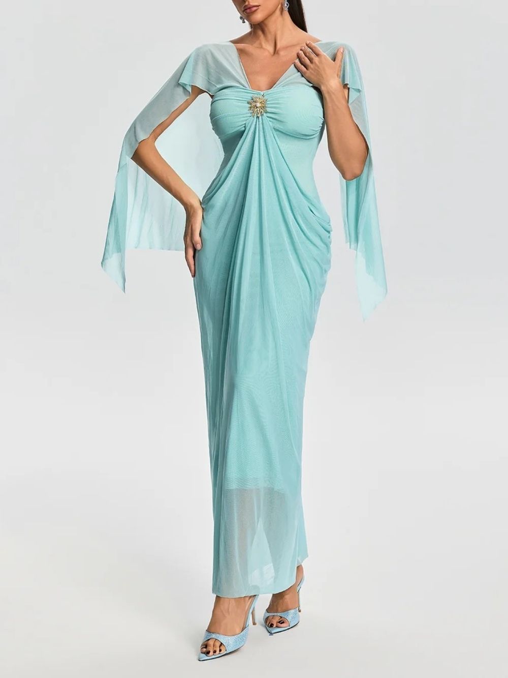 Fervano V Neck Ruched Maxi Dress