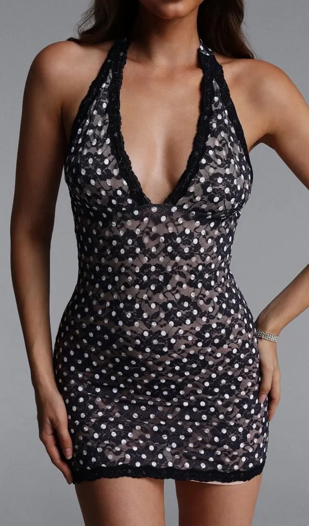 d88ee7cb7ff05c08f9b1b69d51970b96 Salla V Neck Sleeveless Floral Polka Dot Mesh Mini Dress