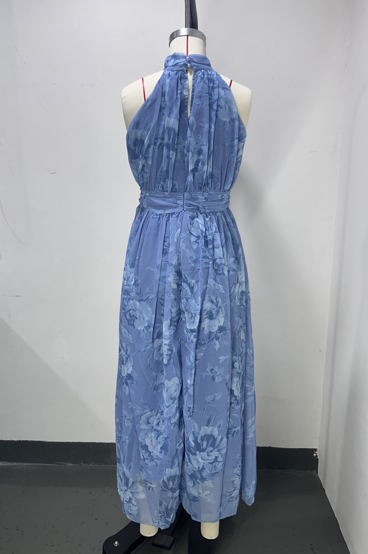 Polly Green Floral Chiffon Halter Maxi Dress - OWNCI