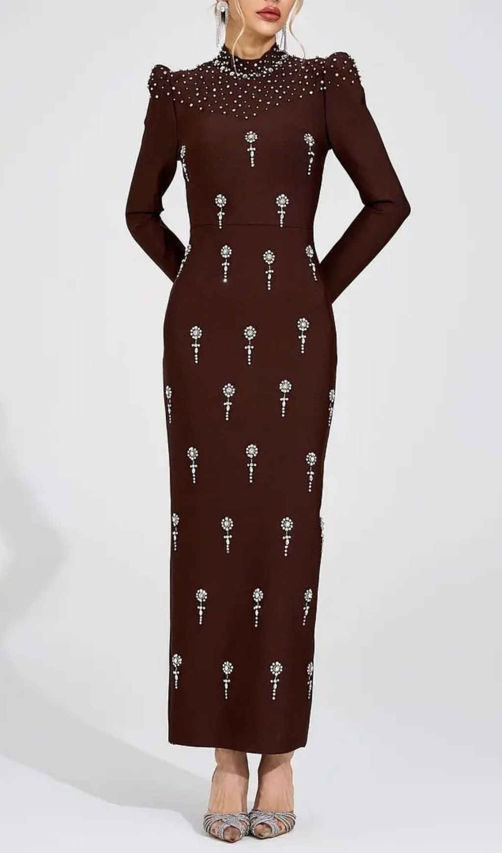 Tammy Brown Rhinestone Embellished Bandage Maxi Dress