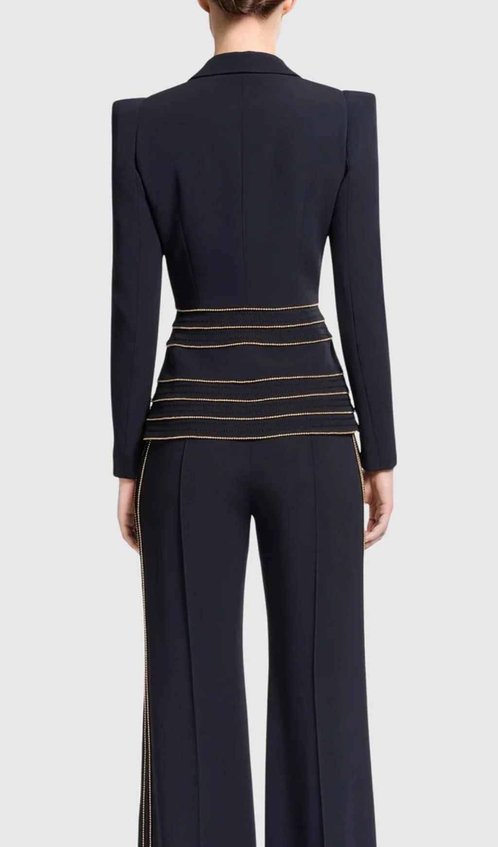 Sandy Trim Embellished Blazer & Pants Set - Black