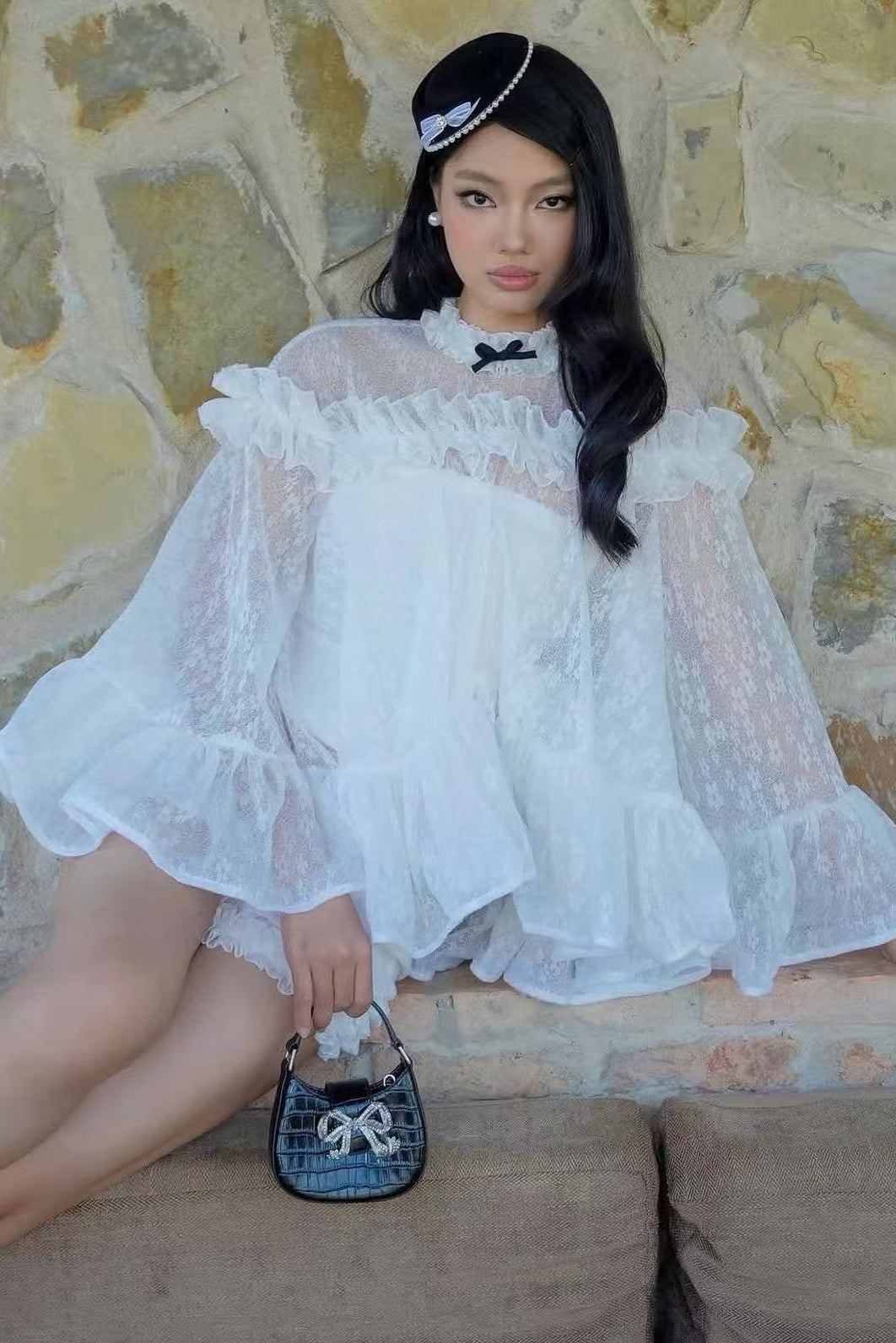d9bb6b8deaecd1a0578083929ab04b76 Vanessa White Floral Lace Ruffled Top & Shorts Set