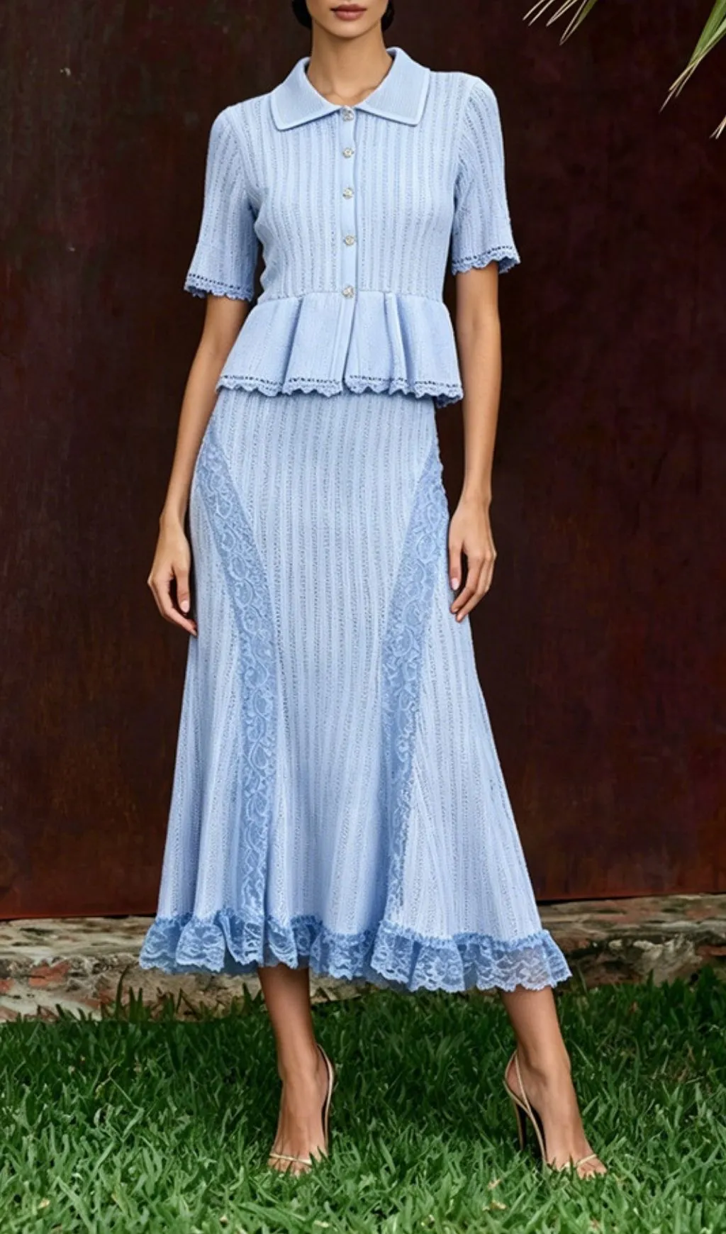 Fashionslee Women Mabli Knit Lace Trim Two-Piece Set
