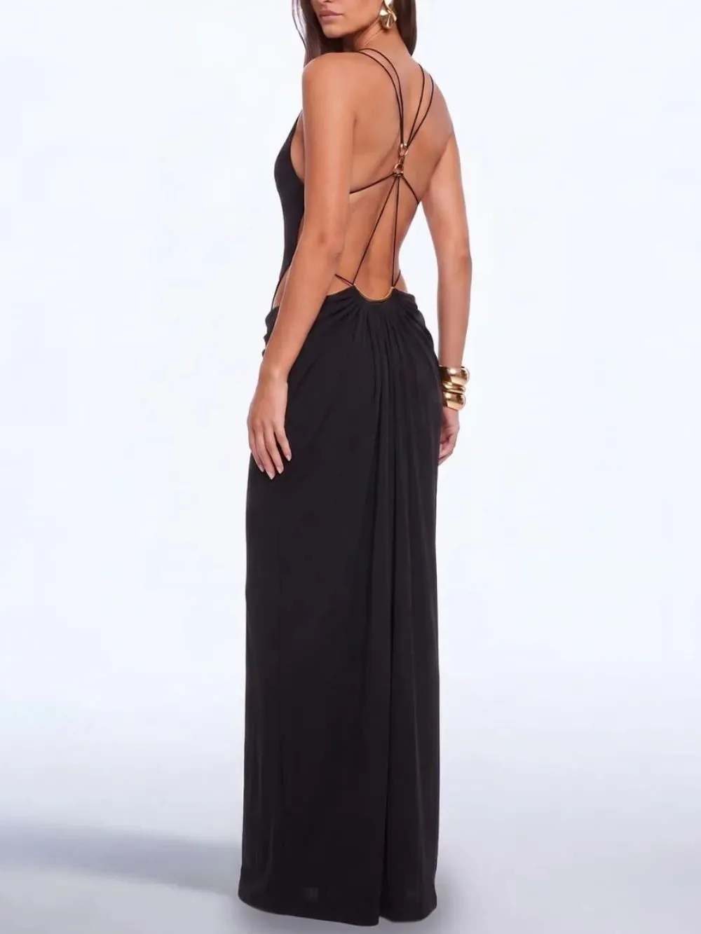 Lorysa Backless Cutout Maxi Dress In Black