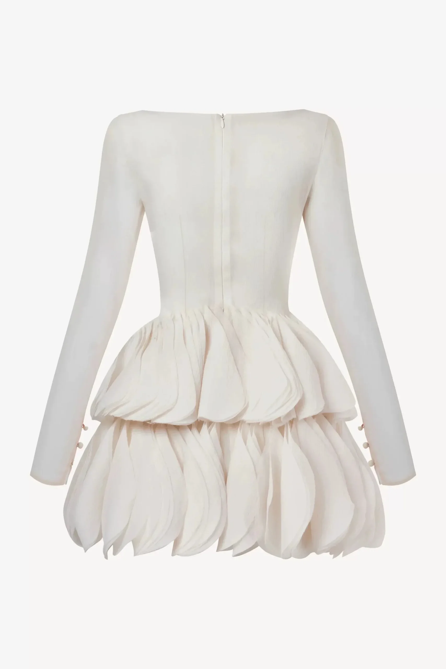 da7190afa6fee7eeedc02b42440ed6bc Cream Sheer Long Sleeve Layered Petal Mini Dress with Brown Leather Corset Belt