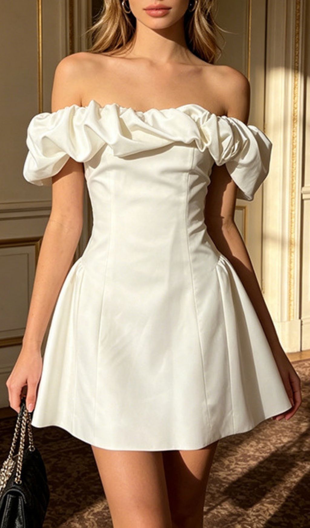 Fashionslee Women Leta White Off-Shoulder Mini Dress