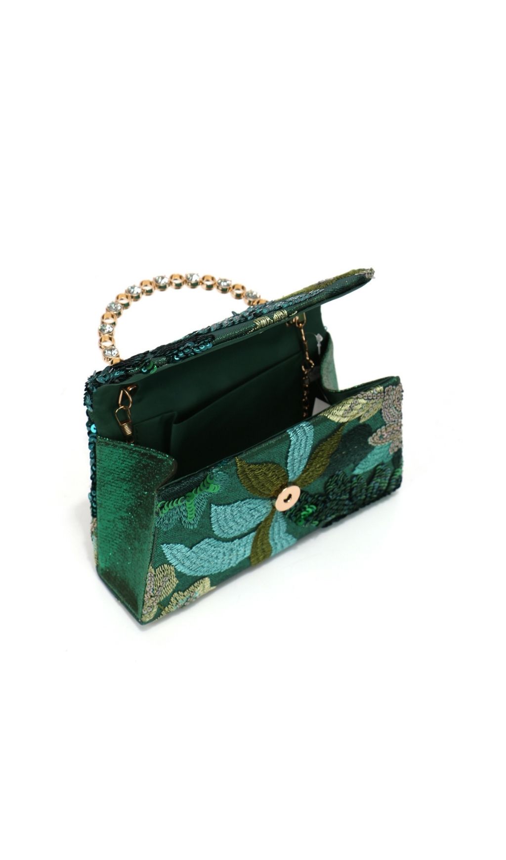 Fashionslee Women Laylani Green Flower Embroidery Sequin Handbag