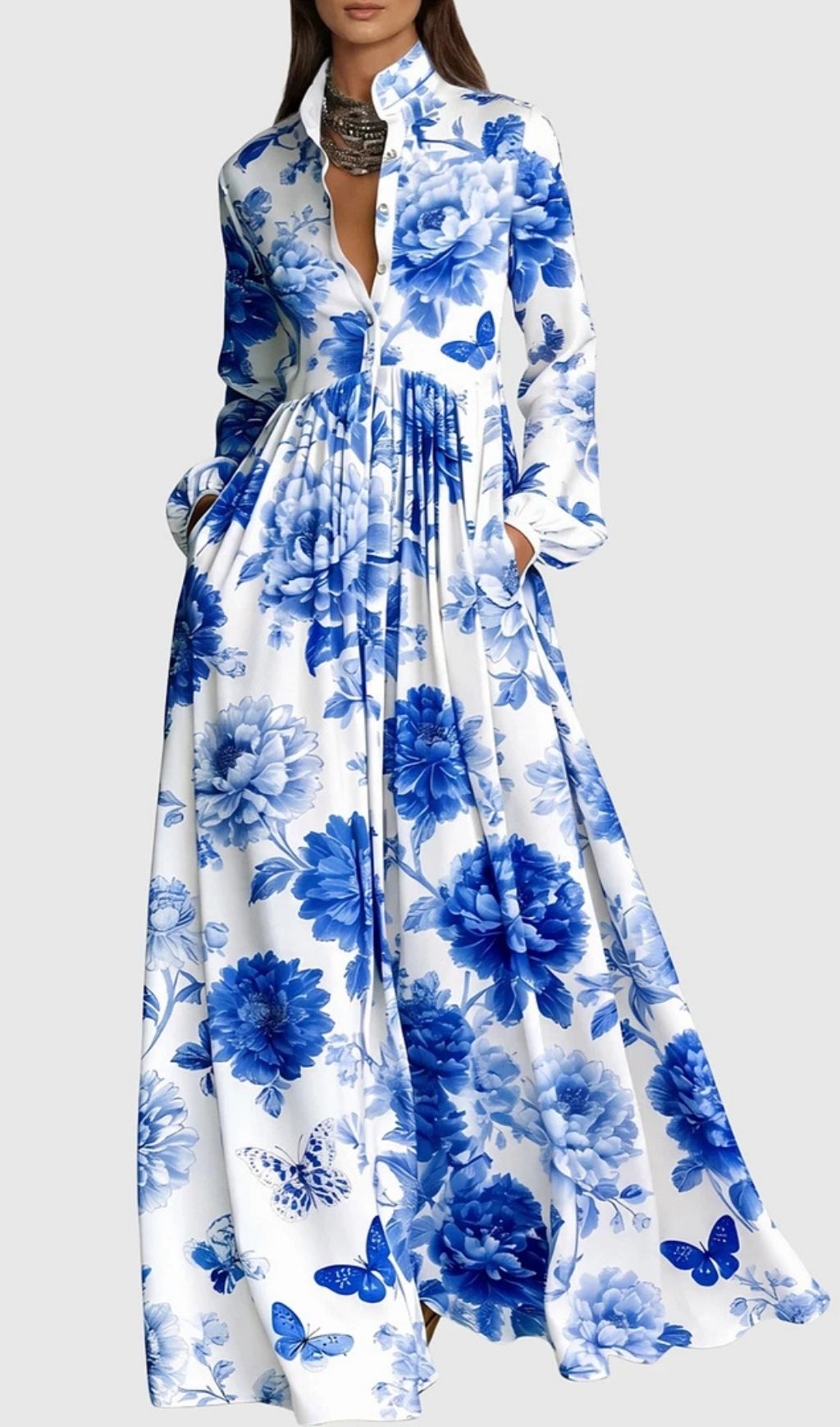 Judie Floral Print Maxi Dress - Blue