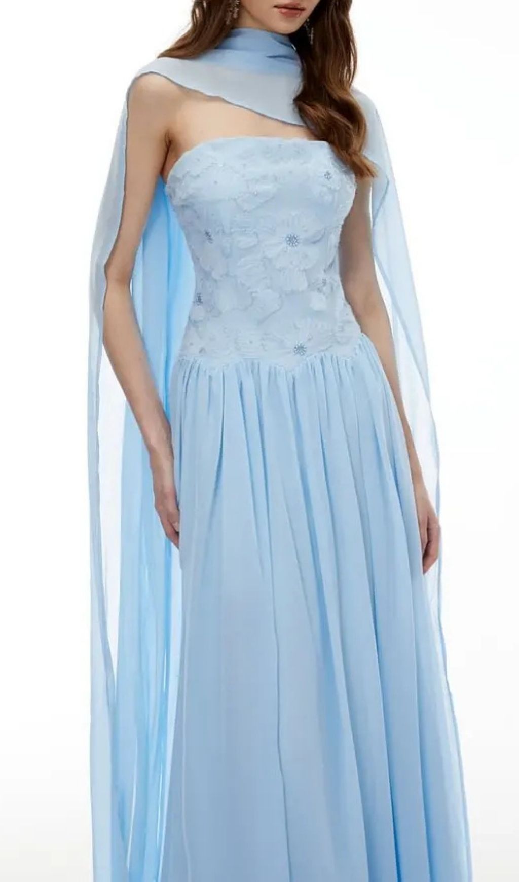 db44787b45b87fef7c5533462cdf6fa9 Rebecca Blue Floral Embroidered Pleated Maxi Dress