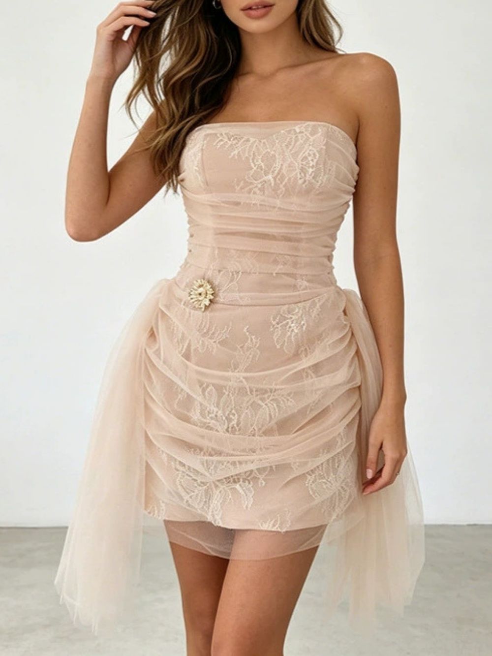 Madera Strapless Mesh Ruched Mini Dress - OWNCI Madera Strapless Mesh Ruched Mini Dress - OWNCI