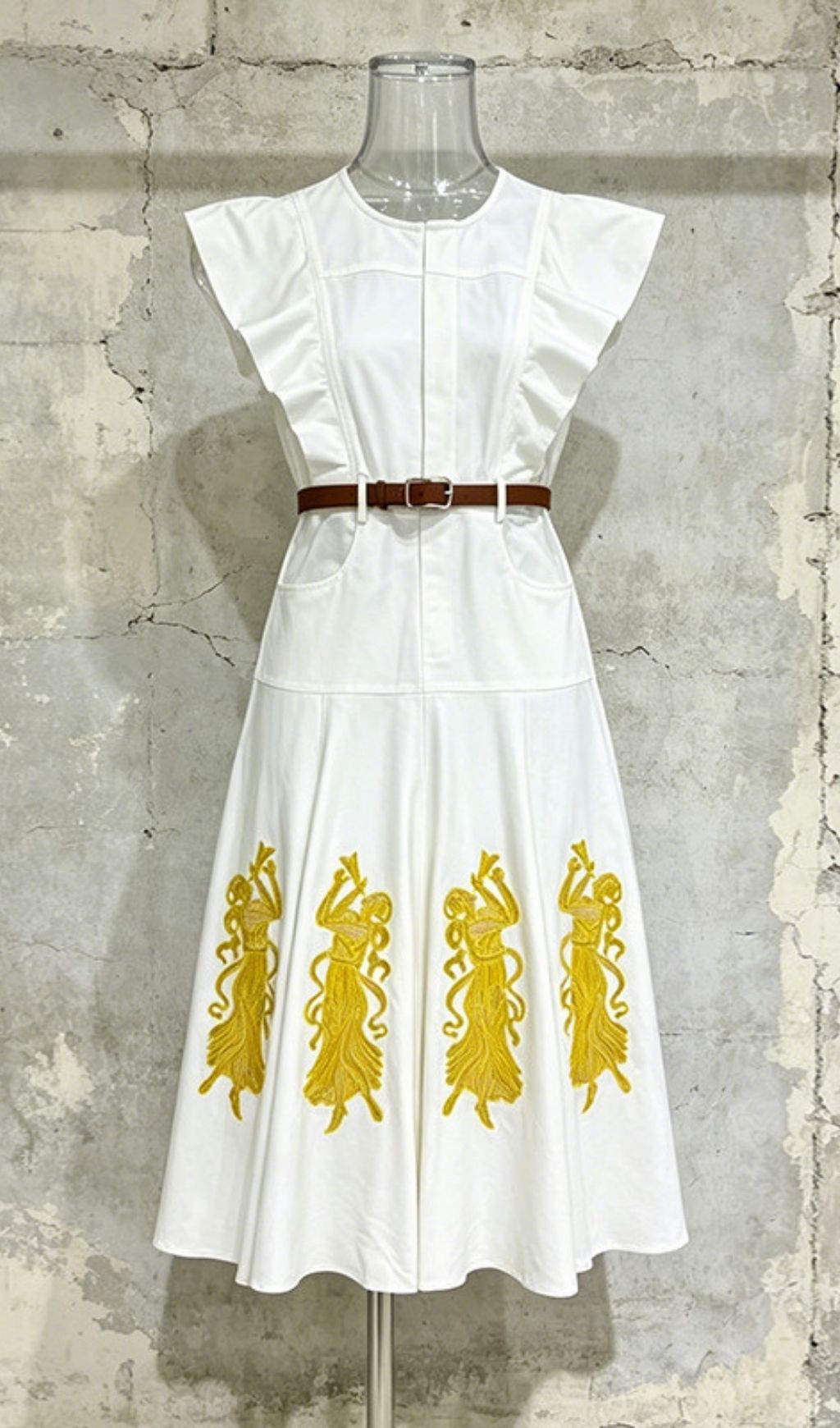Fashionslee Women Lexine White Midi Dress With Belt