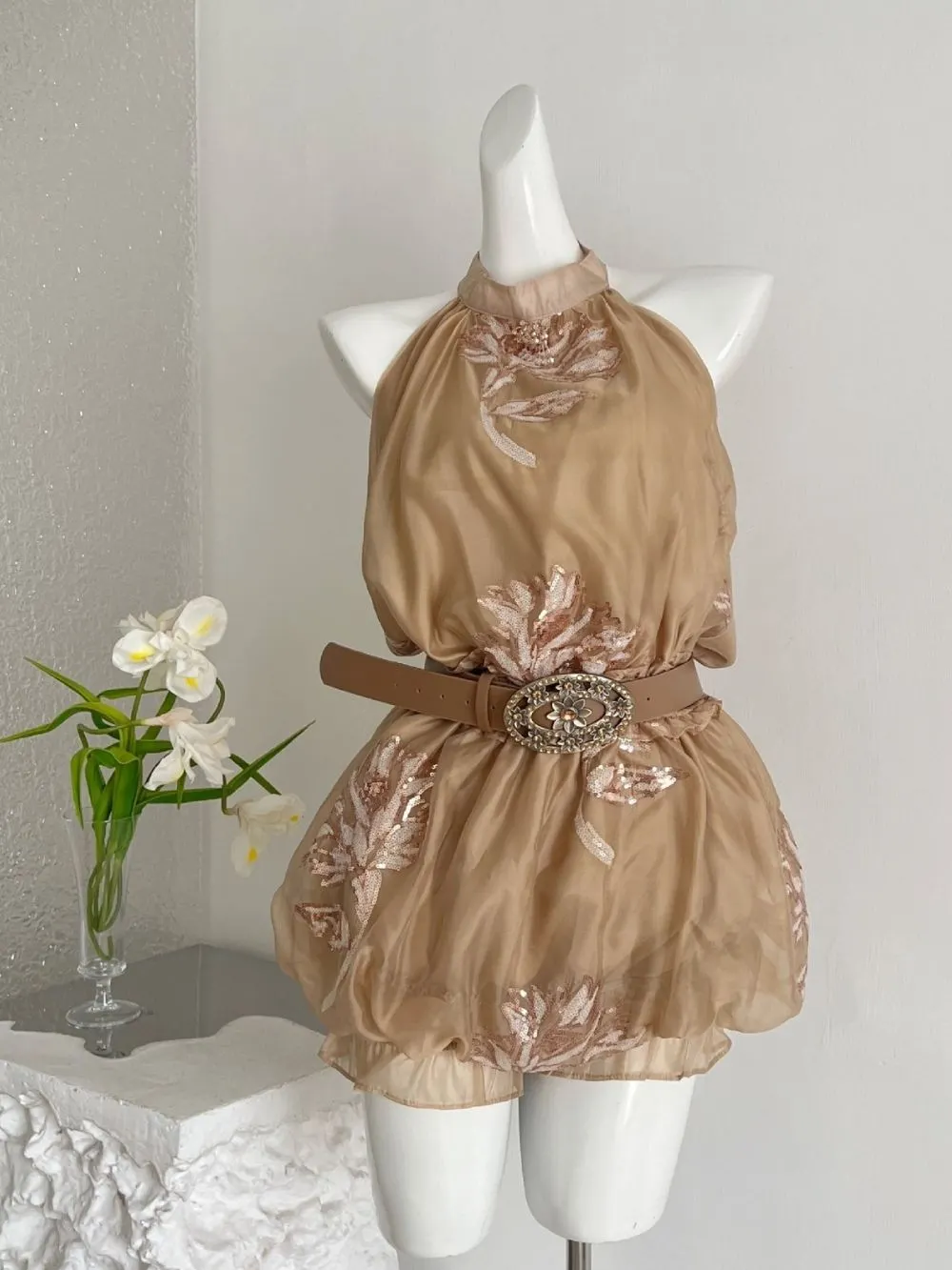 Kyla Sleeveless Sequin Floral Mini Dress - OWNCI Kyla Sleeveless Sequin Floral Mini Dress - OWNCI