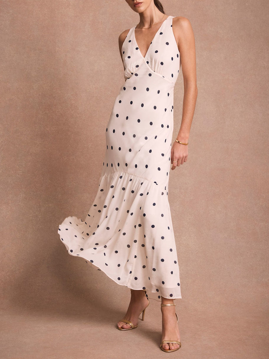 dc3f7ba486787a66d43a5ee1e9aa2eae Polka Dot Ruffle Layered Chiffon Cape Maxi Dress