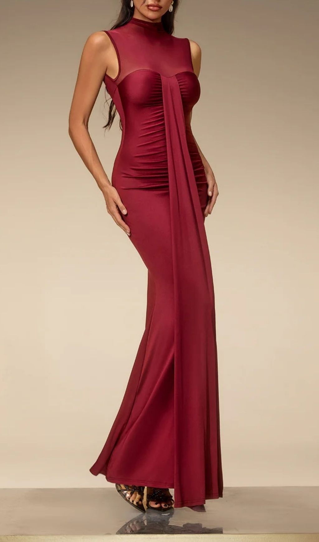 dc57f5796c8983392cb4514ca1751fb0 Eusebia Sleeveless Mesh Draped Maxi Dress