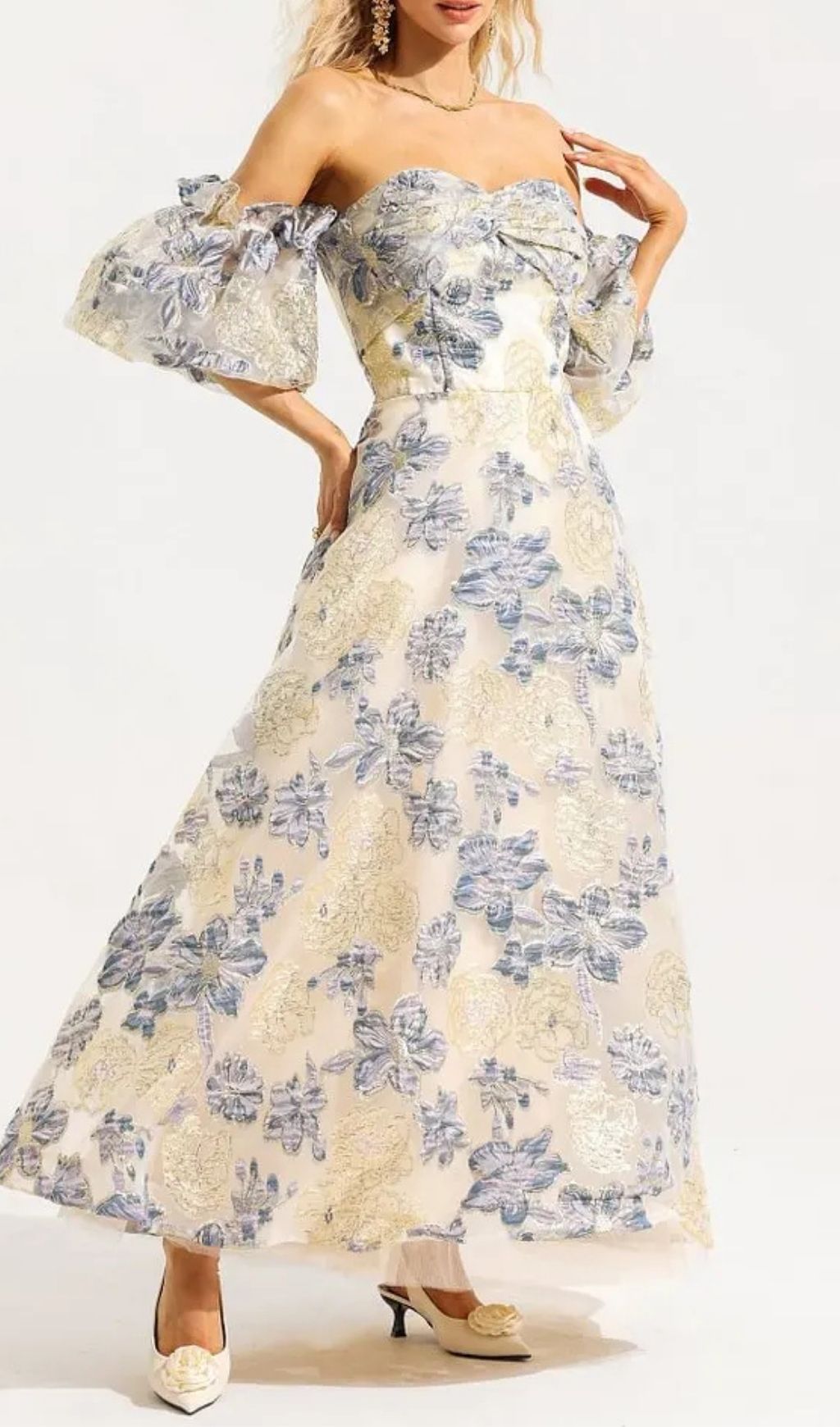 Jacquard Off-Shoulder Midi Dress