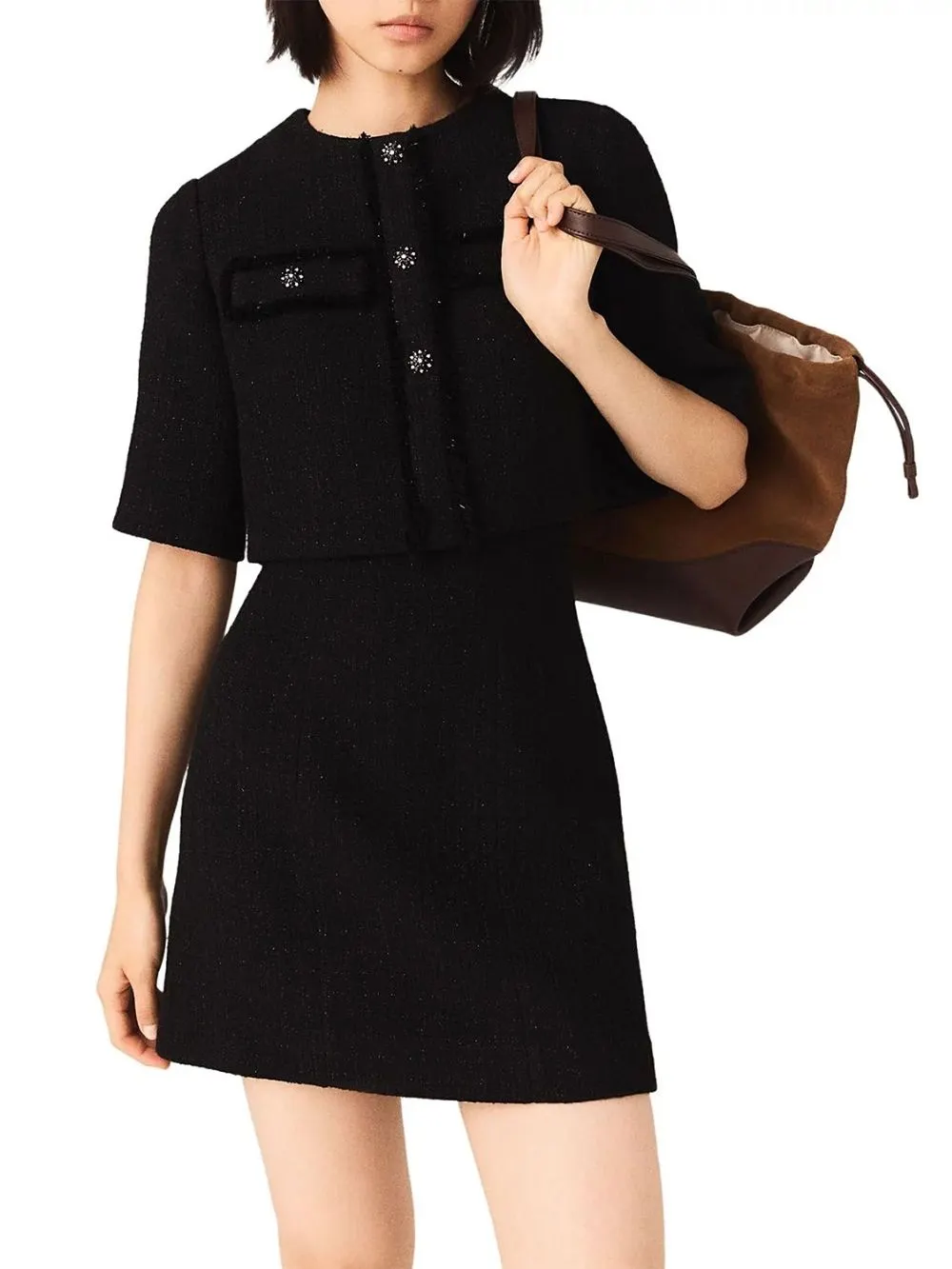 dcb928a5a15f561231d6a838bd9703ec 2-in-1 Shinny Tweed Dress