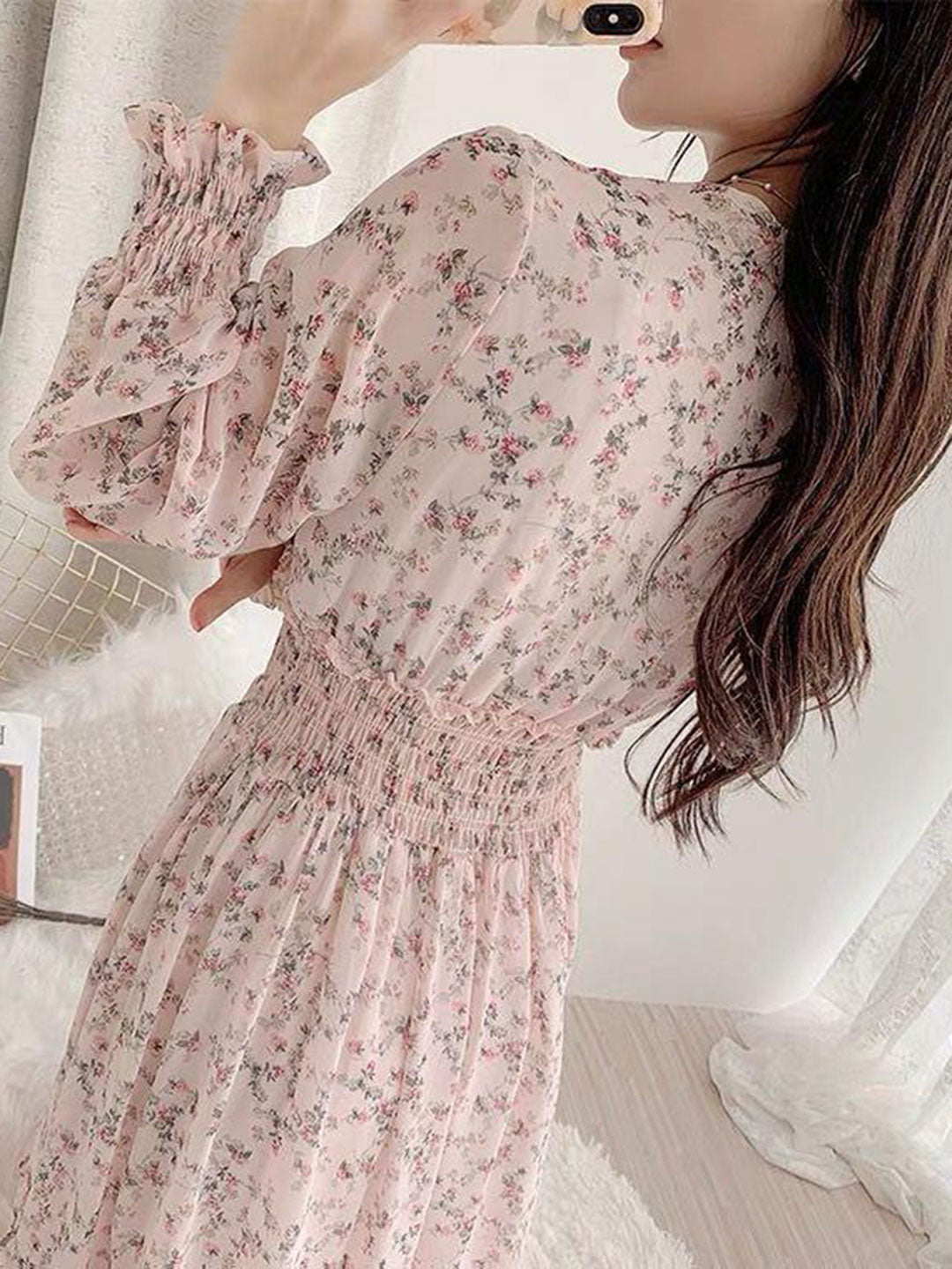 Janet Classic Floral Ruffle Chiffon Dress-Yellow - OWNCI