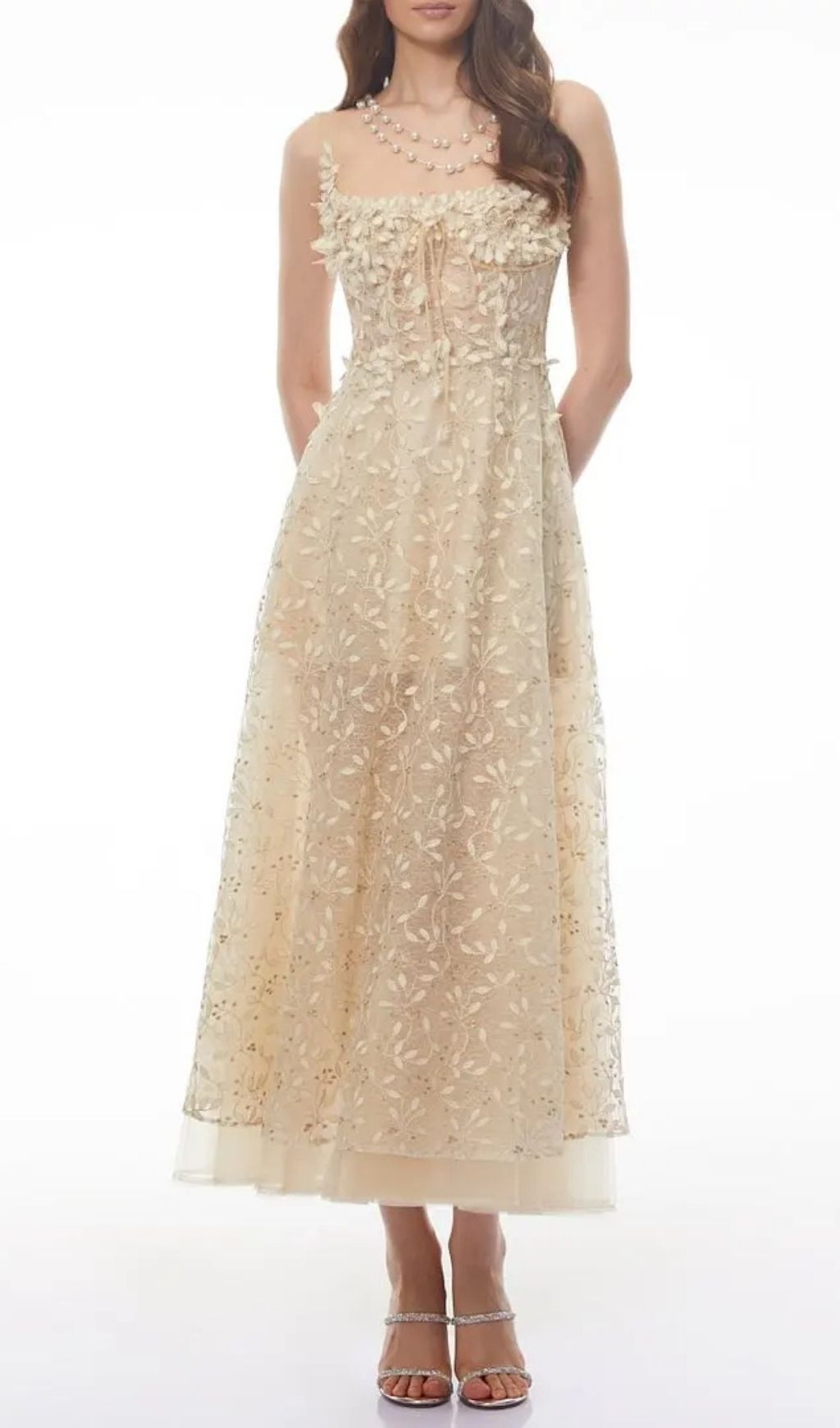 Gabriella Champagne Tulle Maxi Dress With 3D Petals