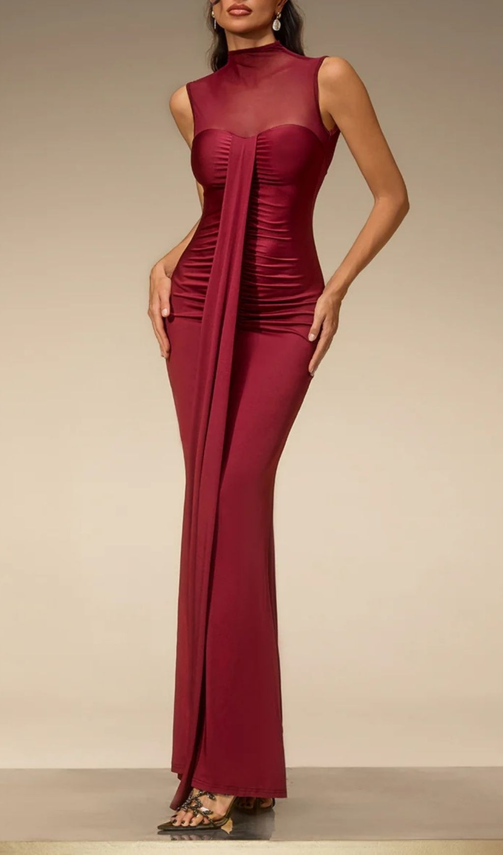 dd943c678ecc6f44c8b500882dd0df9d Eusebia Sleeveless Mesh Draped Maxi Dress