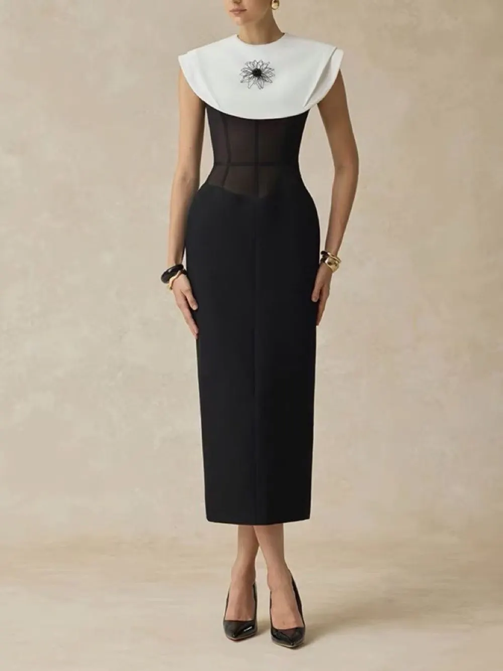 Maisie Black Corset Midi Dress