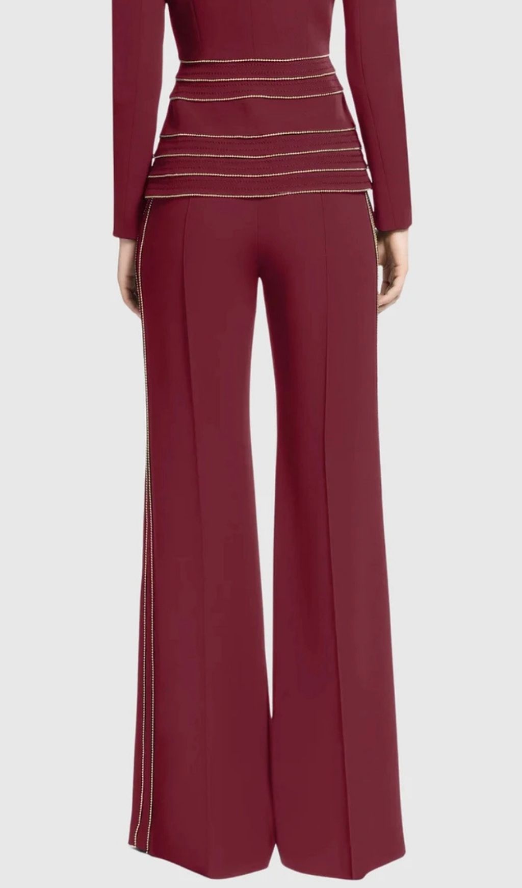 Sandy Trim Embellished Blazer & Pants Set - Wine