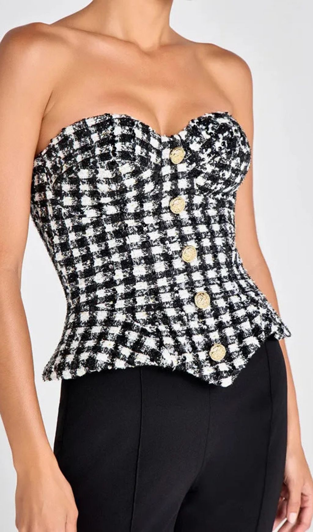 Roberta Black Check Tweed Sequin Top