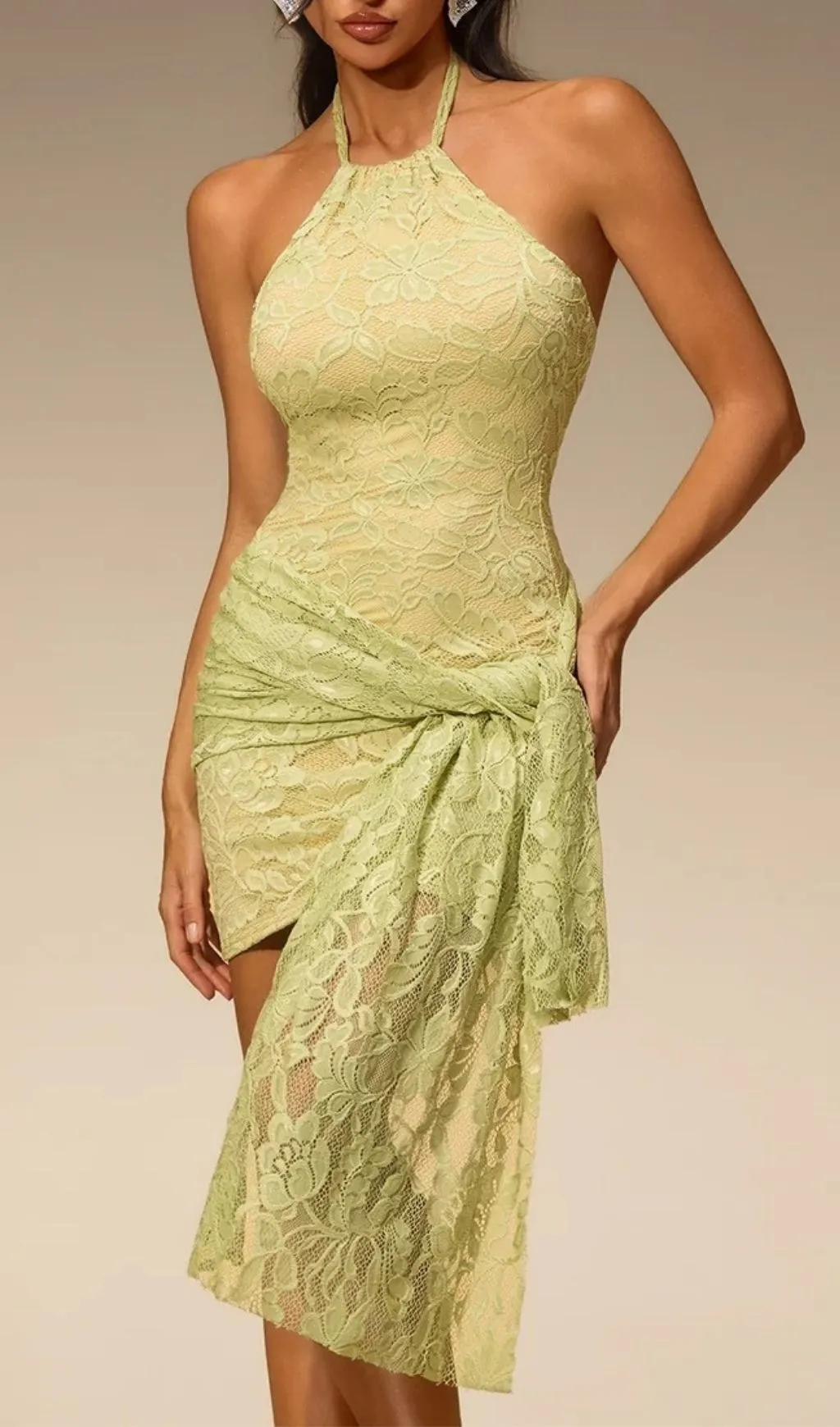 Fashionslee Women Korvex Halterneck Lace Mini Dress