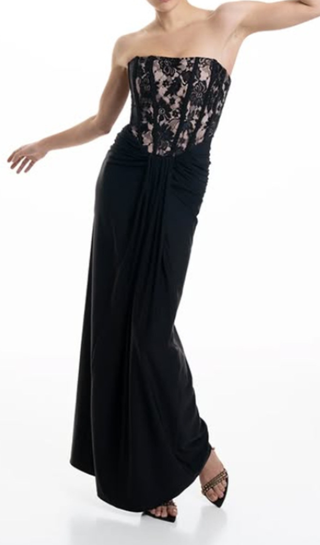 df03868b939cf01d80877b48597fe446 Dovie Black Strapless Corset Lace Maxi Dress