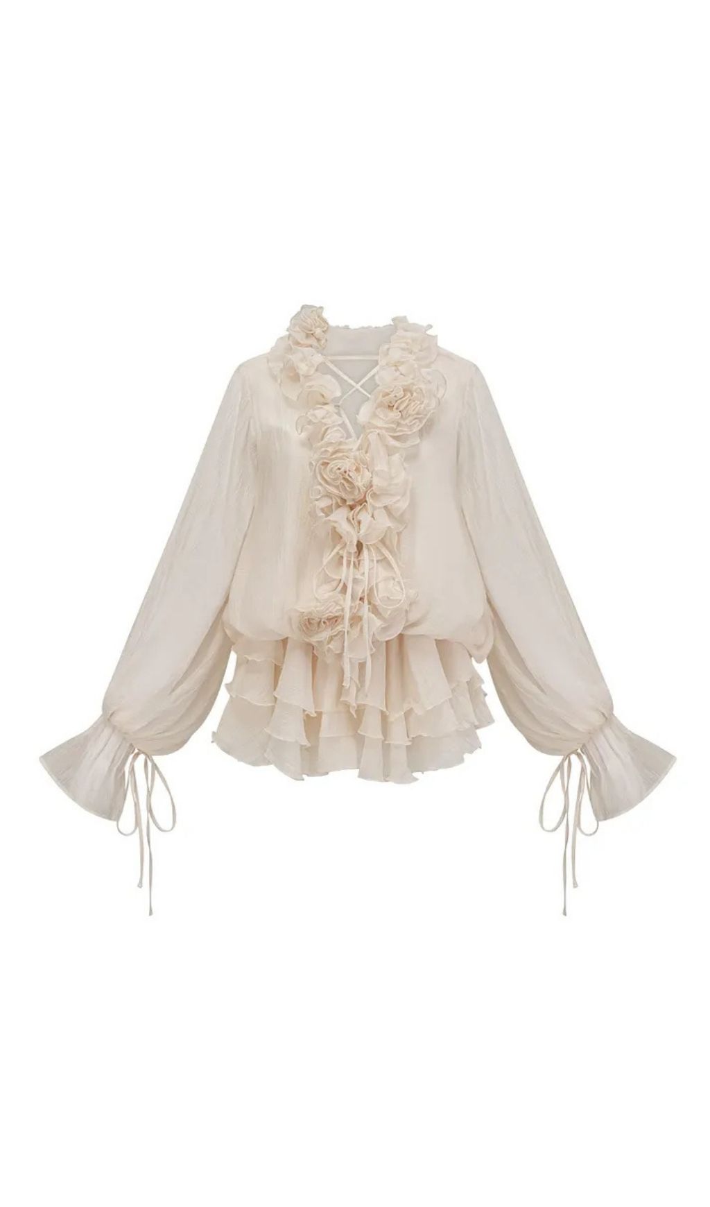 Zéphyrine Floral-Appliqué Tiered Mini Dress In Neutrals - OWNCI