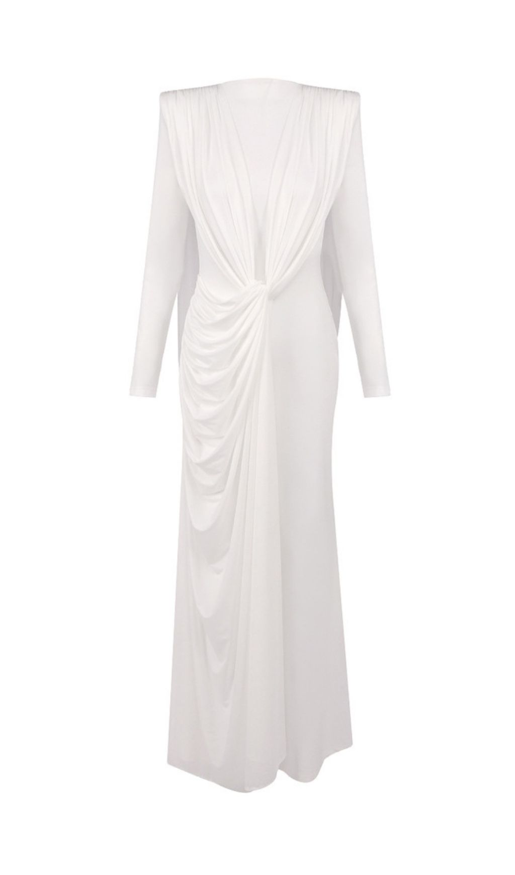 Fashionslee Women Launa White Long Sleeve Ruched Maxi Dress
