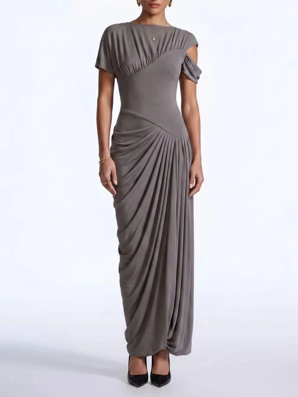 Kelmira Short Sleeve Draped Maxi Dress