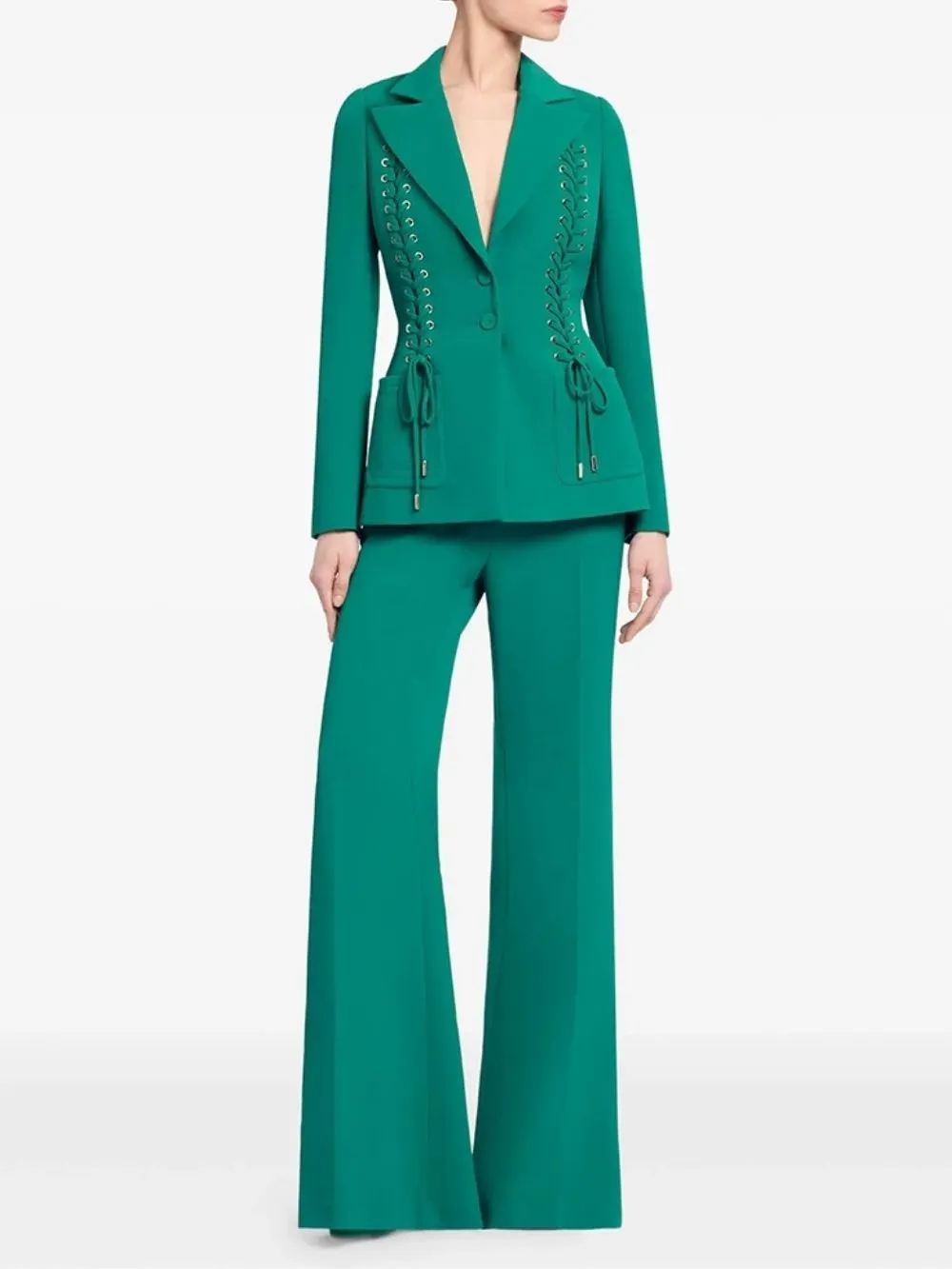 Malala Green Lace-Up Blazer Set - OWNCI Malala Green Lace-Up Blazer Set - OWNCI